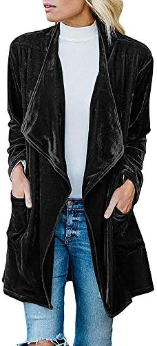 Orangeskycn Women Cardigan Drape Velvet Long Baggy Jacket Open Front Coat with Pockets