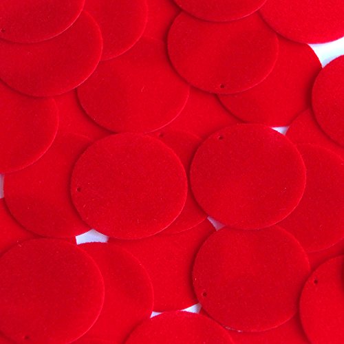 Sequin 30mm Round Red Velvet Velour Flocked Fuzzy Premium Couture Paillettes. Made in USA. Loose sequins for embroidery, bridal, applique, arts, crafts, and embellishment.