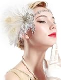BABEYOND Vintage 1920s Flapper Headband Roaring 20s Great Gatsby Headpiece with Peacock Feather 1920s Flapper Gatsby Hair Accessories