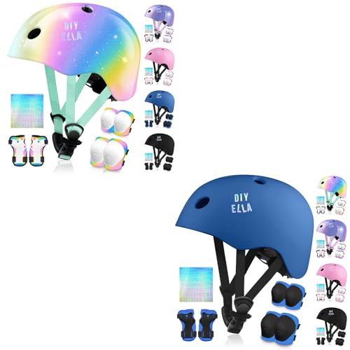 Vvinca Kids Toddler Helmets 3-5 Years, Knee Pads and Elbow Pads Set Wrist Guard Sports Protective Gear Set for Roller Skate Bicycle Skateboard Scooter Girl Boy Birthday Gift