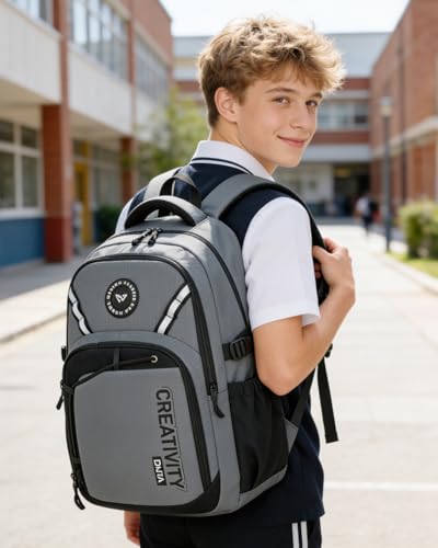 Amythe School Backpack for Teenagers, School Backpacks for Youth 10-18 Years with Various Compartments, Large Waterproof Backpacks for Viagem & School, grey, Daypack Backpacks
