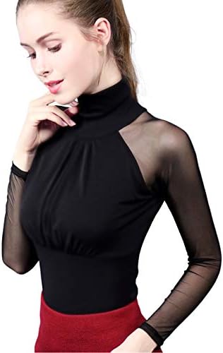 JosLove Lady T-Shirt Lace Mesh Long Sleeve Top Thin Gauze Slim Turtleneck Spring Autumn Fashion