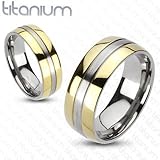 TIR-0012 Solid Titanium 2-Tone Gold IP Edges Band Ring; Comes With Free Gift Box