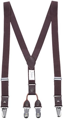 Jabeu Kids and Baby Cute Elastic Suspenders, Y Back Adjustable Solid Color with Metal Clip on Clasp - Brown - 24" (9 Months - 30 Months)