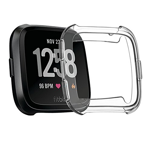 Minfex For Fitbit Versa Protector Case Cover, TPU Accessories Rugged Protective Casing Shock Resistant Frame Shell for Fitbit Versa Fitness Smart Watch Black