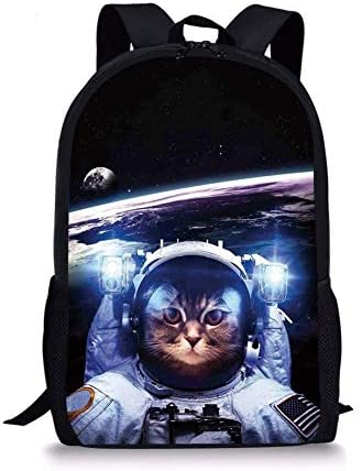 School Bags Cat,Funny Astronaut Cat above Earth in Outer Space Explorer Kitty Mission Humor Art Image,Blue White for Boys&Girls Mens Sport Daypack