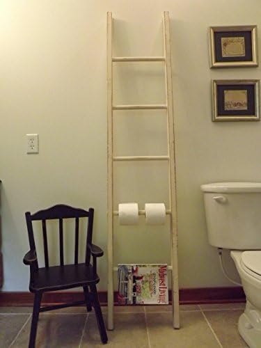 Wood ladder toilet paper holder magazine holder decorative
