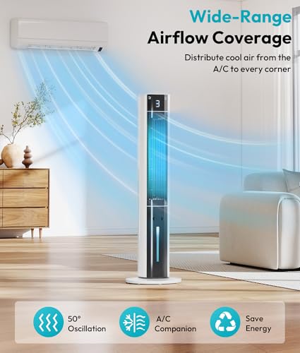 Rellytech Evaporative Air Cooler - Swamp Cooler with 3L Water Tank, 3 Modes & 3 Speeds, Remote Control, 12H Timer, 50° Oscillating Portable Bladeless Cooling Tower Fan For Room Bedroom Office