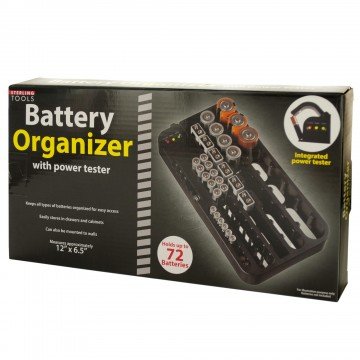 Battery Organizer Storage Rack with a Removable Battery Tester Holds 72 Batteries Various Sizes (72-holder)