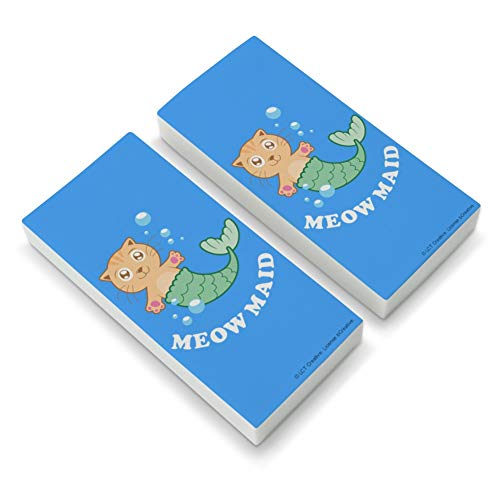 Meowmaid Cat Mermaid Funny Humor Eraser Set of 2