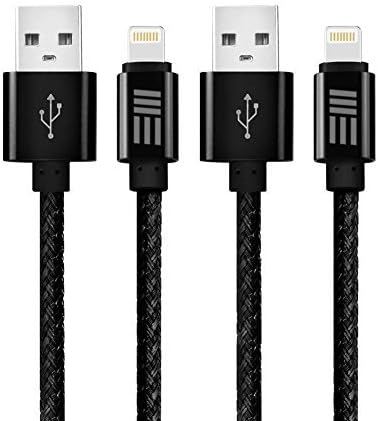 Lightning Cable, [2-Pack] 6ft/2m Nylon Braided USB Cable Tangle-free High Speed Data Sync Charger Cord for Apple iPhone 7/6/6s/5/5s/5c Plus iPad iPod iPad Air Mini (Silver) (Black)
