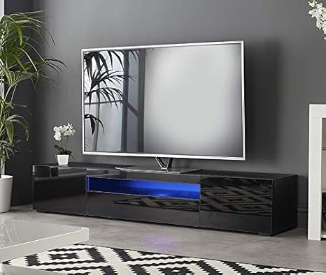Modern Black 200cm Matt Gloss Tv Cabinet With Blue Led Amazon Co