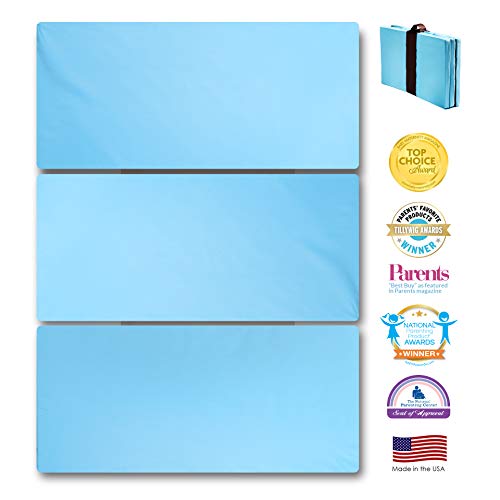 MamaDooKids Smart Play Yard Mattress, Patented and Made in California, 4 National Awards, Safe, Non-Toxic for 0-3 yr. old, Multi-use and Portable, Includes Travel and Storage Bag, Blue