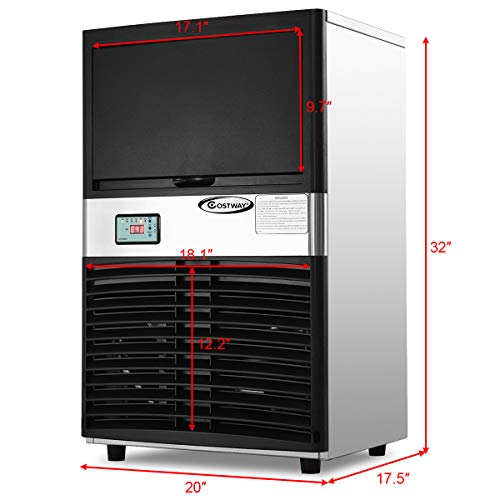 COSTWAY Commercial Ice Maker, 100LB/24H Stainless Steel Portable