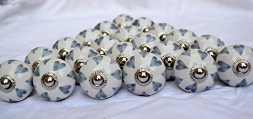 Grey & White Ceramic Door Knobs Vintage Shabby Chic Cupboard Drawer Pull Handles Lot of 10