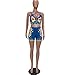 Recious Womens Sexy 2 Pieces Floral Printed Bandage Crop Tops Bodycon Shorts Party Clubwear Outfit Tracksuit Set