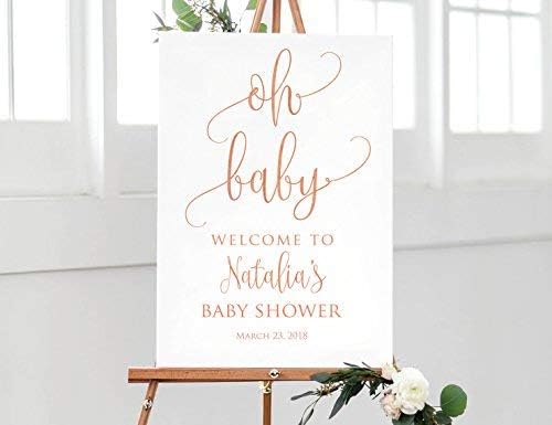 Enid18Bru Oh Baby Welcome Sign Rose Gold Baby Shower Welcome Sign Calligraphy Welcome Baby Shower Sign Large Welcome Sign Rose Gold 45.7 x 61 cm