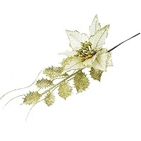 Brave669 1Pc Glitter Christmas Tree Party Artificial Flower with Leaf Xmas Window Decor