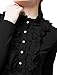 Allegra K Lady Ruffled Embellished 1/2 Placket Stand Collar Puff Sleeve Shirt, X-Large / US 18, Black