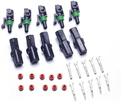 LEOZO 10 Kit 1 Pin Way Waterproof Electrical Connector Green Seal Red Insert 1.5mm Series Terminals Heat Shrink Quick Locking Wire Harness Sockets (1 pin)