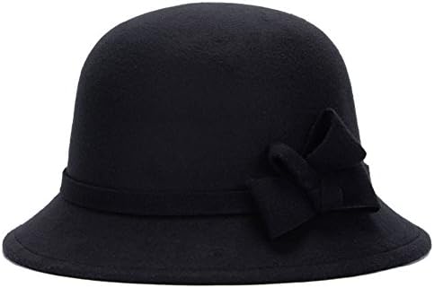 Sainfee Vintage Style Imitation Wool Cloche Bucket Winter Felt Bowler Hat (Black 056)