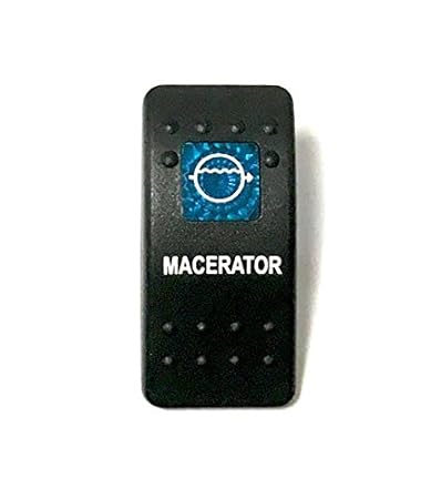 Euro Rocker Switch Cover with Text, Black with Blue Lens. Contura II, Fits Carling, Cole Hersee, Blue seas