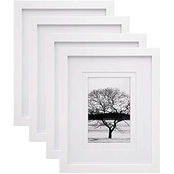 Egofine 8x10 Picture Frames 4 PCS - Made of Solid Wood HD Plexiglass for Table Top Display and Wall Mounting Photo Frame White