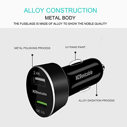 Car Charger Adapter for Moto G7 Play Power Plus,G6,G6 Plus,Z4 Z3 Z2 Z Play/Droid/Force,X4, One,Alcatel 7,30W Dual USB Port Quick/Fast Charge/QC 3.0+2.4A +6FT USB C Cord-Not for Phone Motorola G6 Play