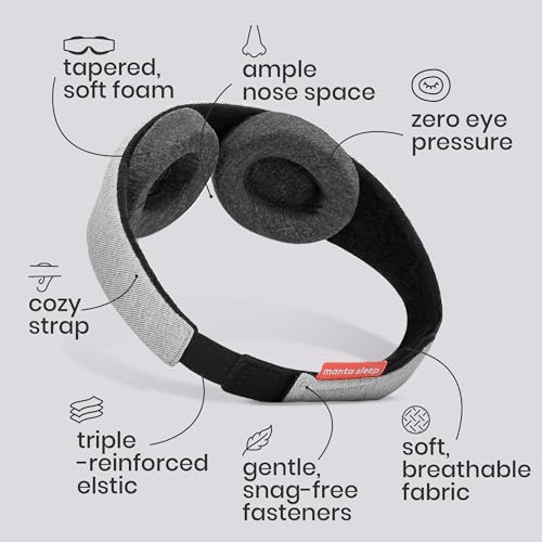 Manta Sleep Mask - 100% Blackout Eye Mask - Zero Eye Pressure - Adjustable Eye Cups - Guaranteed Deepest-Possible Rest - Perfect Sleeping Mask for Light Sleepers, Travelers, Midday Nappers