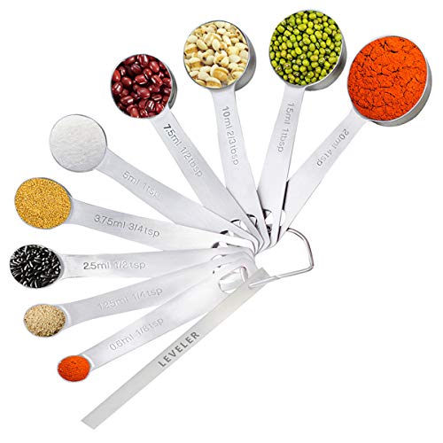 Measuring Spoons Stainless Steel, Yoelike Set of 9+1 for Measurement Dry and Liquid Ingredients Mini Milliliter Teaspoon and Tablespoon Accurate Measure Spoon Tool for Home/Kitchen/Cooking/Baking