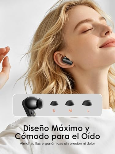 1 Hora Audífonos Bluetooth 5.4 Inalámbricos, Llamadas Claras, Drivers HiFi, Diseño Ergonómico Ultraligero 3.55g, 24H de Uso, Auriculares para iPhone, Samsung y Android, Negro