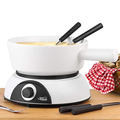 Artestia Electric Ceramic Fondue Set with 6 Fondue Forks (Pearl Color