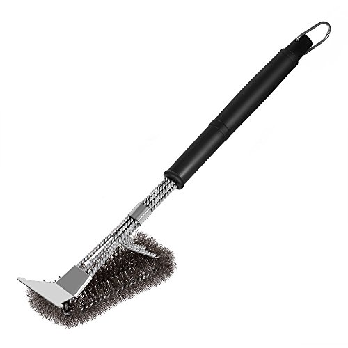 Coralov Grill Brush And Scraper, BBQ Brush For Grill 3-IN-1 18’’ Stainless Steel Bristles Triple Scrubber Barbecue Grill Cleaning Brush For Weber Gas/Charcoal Grilling Grates
