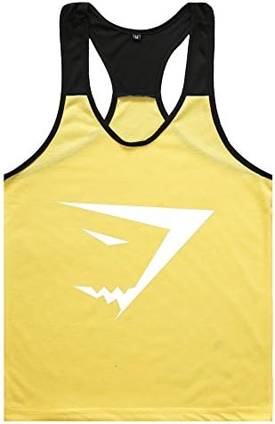 Men's Bodybuilding Vest Muscle Movement Printing Fitness Gym Vest (XXL, Yellow)