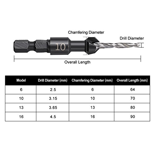 image for 4Pcs Countersink Drill Bits, Drillpro Wood Drill Woodworking Countersi