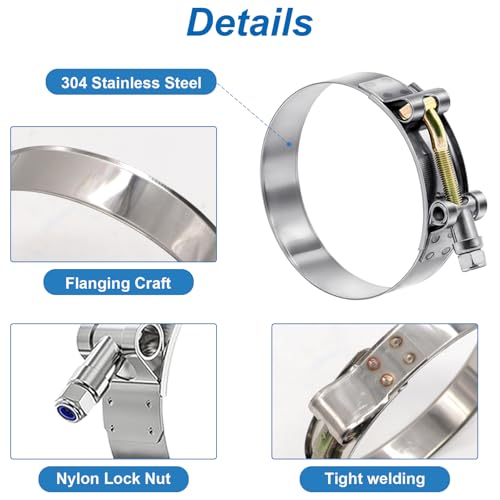 Tnisesm 16Pcs 8 Sizes T-Bolt Hose Clamps, 304 Stainless Steel Heavy Duty photo 11