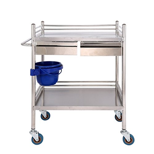 Medical Trolley Treatment car Stainless Steel Instrument Table/Medical Vehicle Surgical Vehicle/Changing Vehicle Instrument car/Double Drawer Beauty car -Tool cart (Size : L-6644cm)