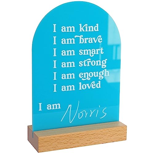 HAMUIERS Positive Affirmations for Kids, Personalised Kids Affirmations Sign, Kids Mindfulness Gift for Baby Shower, Affirmations Plaque Sign with Wooden Stand, Nursery Room Decor - Boy