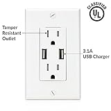 Sunco Lighting 2 PACK - UL Listed - 4.8A High Speed USB Charger Outlet, 4 USB Outlets, White Wall Plate Included