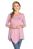 Frumos Womens Tunic 3/4 Sleeve Handkerchief Hem Tunic Top