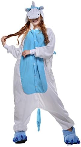 Cosplay Flannel Anime Cartoon Unicorn With Cute Wings Onesie Adult Pajamas (Medium, Grey)