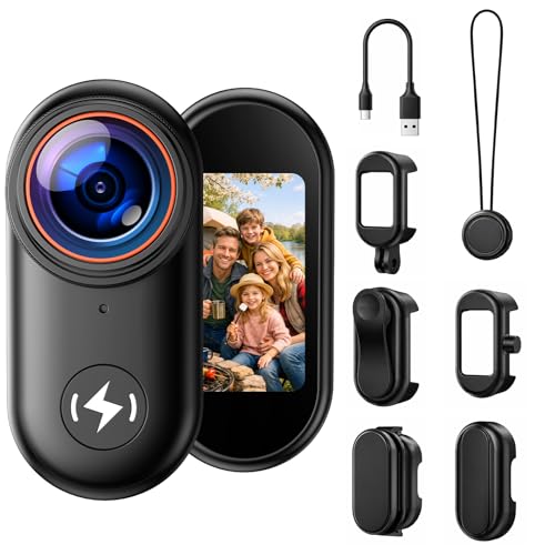 CAMWORLD 4K Mini Body Camera with 64GB Card, Thumb Action Camera Magnetic Mount 1.47" Screen, Wearable POV Camera for TikTok YouTube Vlogging Motorcycle Security