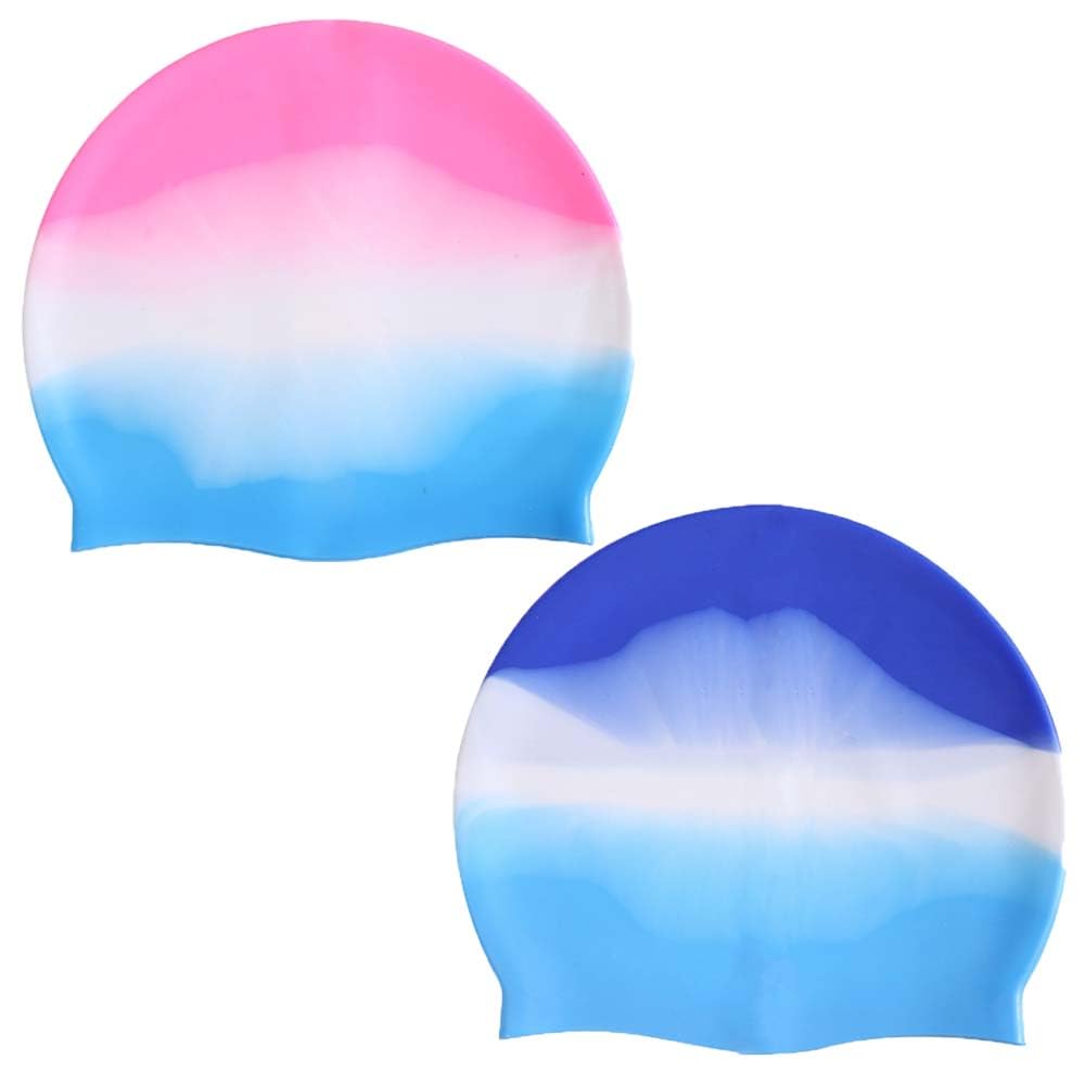 2 Pcs Swimming Caps Silicone Swimming Caps Gradient Swim Cap Unisex Swim Cap Anti Slip Swim Hats Stretchable Waterproof Swimming Cap for Adult Kids