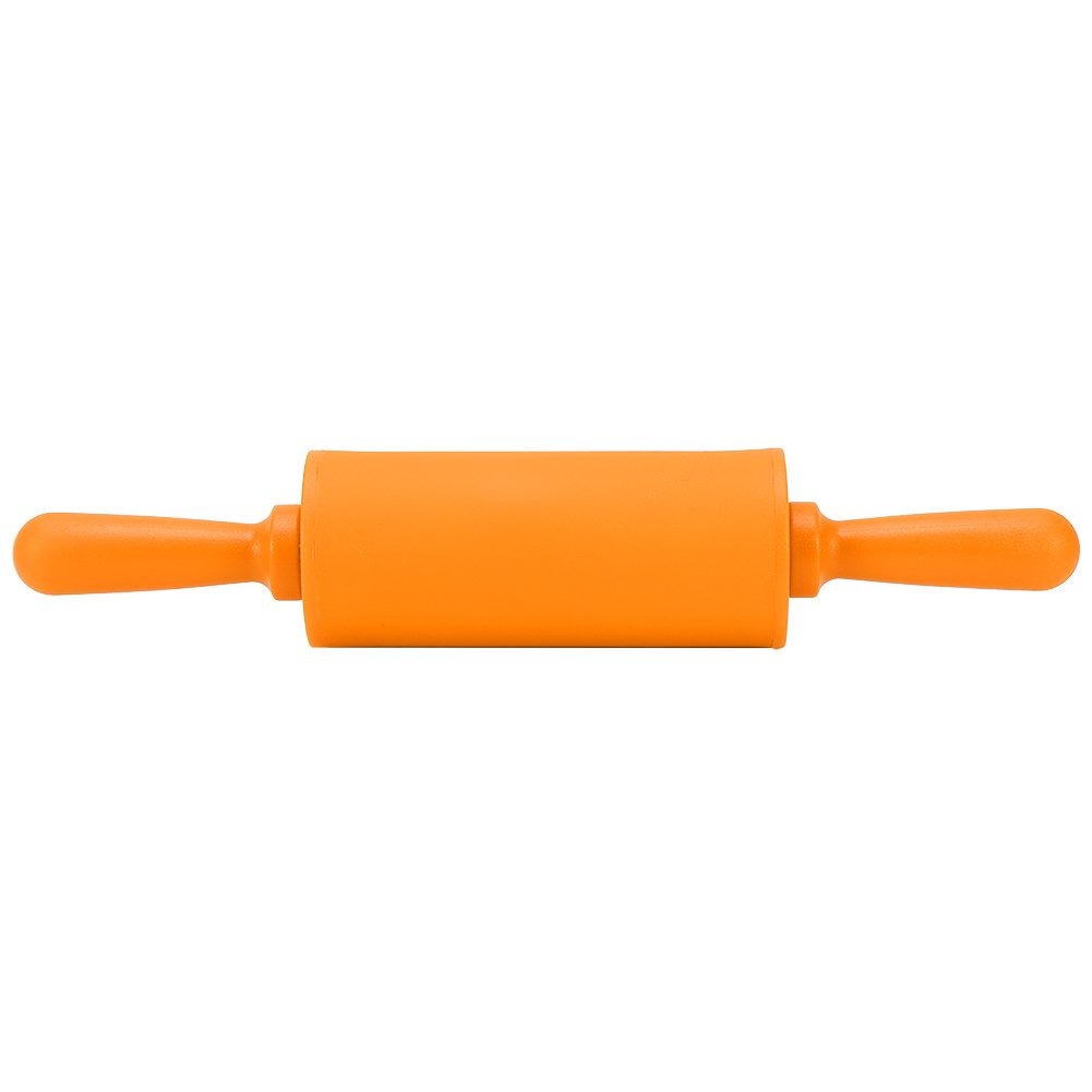 Non-Stick Silicone Rolling Pin Dough Rollers for Baking and Rolling Dough with Wooden Handle for Home Kitchen Children Cake 9 Inch(Orange)