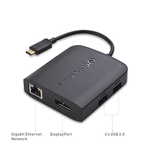 Cable Matters USB-C to 4K 60Hz DisplayPort Multiport Adapter with 2x USB, Ethernet, and Power Delivery (Thunderbolt 3 Port Compatible) in Black