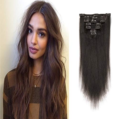 20" Remy Clip in on Hair Extensions Remy Human Hair Standard Weft 20 Inch 70g 7 Pcs 15 Clips Soft Silky Straight Hair for Women(Dark brown)
