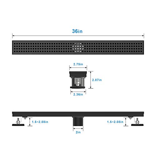 WEBANG 36 Inch Rectangular Linear Shower Floor Drain with Accessories,Quadrato Pattern Grate