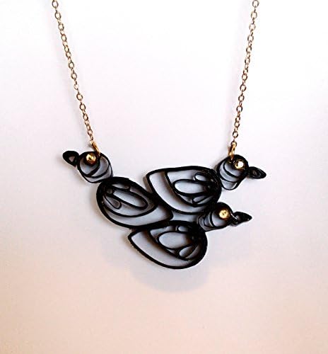 Paper Quilled Black Birds Pendant, Gold toned necklace, Statement jewelry, Trendy Necklace, one of a kind, Custom made, Gift for her