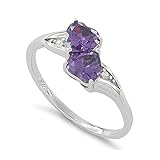 Sterling Silver Simulated Amethyst Double Heart Ring (Size 5 - 9)
