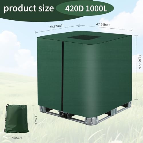 IBC Tank Cover, 420D Water Tank Cover, Cover for IBC 1000L Tank – Anti-UV and Dustproof Cover with Zip Storage Bag (116 x 100 x 120 cm) (Green)